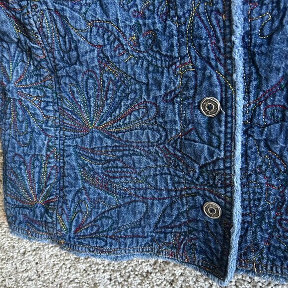 Chicos Womens Sz 2Y2K Blue Quilted Button-Up Embroidered Jacket - Picture 6 of 10
